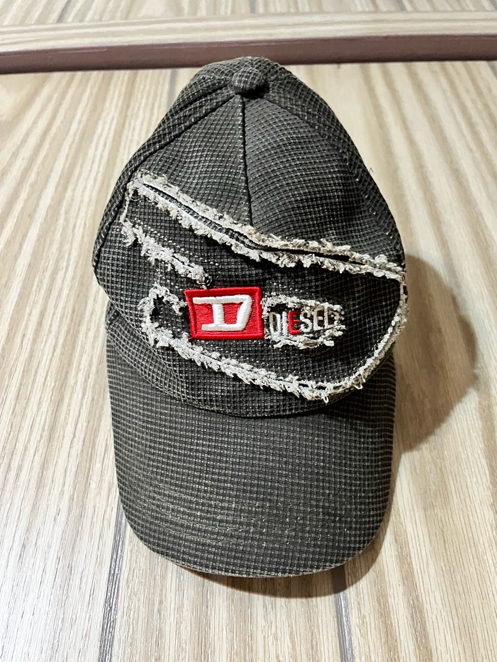 VTG Diesel Distressed Logo Grid Pattern Baseball Cap One Size Made in Korea